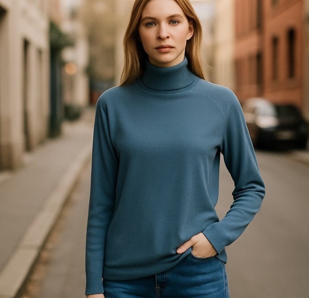 Talbots Women's Turtleneck Sweater Long Sleeve Blue SZ Large Academia Preppy